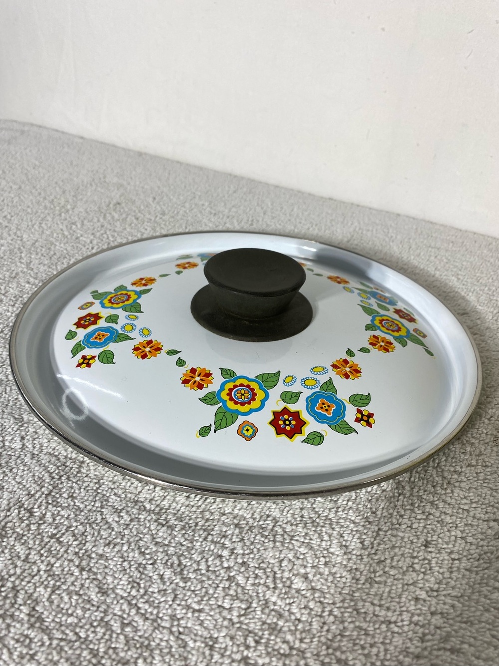 Vintage JMP Spain Sweet Flowers Enamelware Replacement Pot Lid